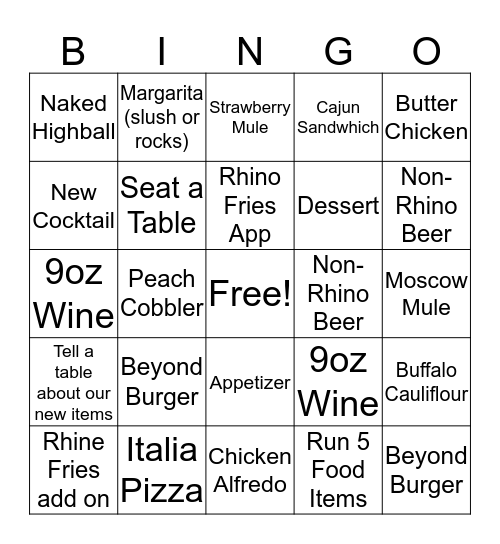 Earls Bingo Card