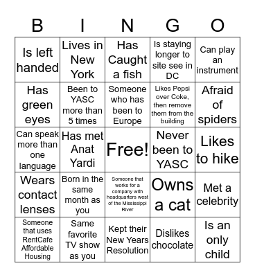 Get to Know You Bingo Card