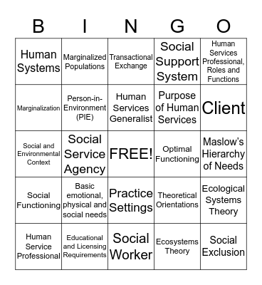 Introduction to the Human Services Profession Bingo Card