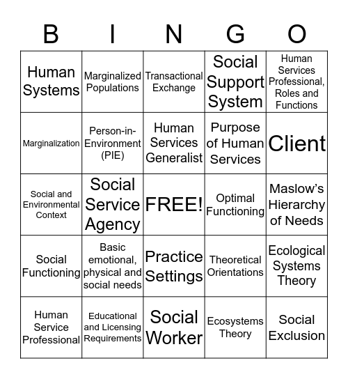 Introduction to the Human Services Profession Bingo Card