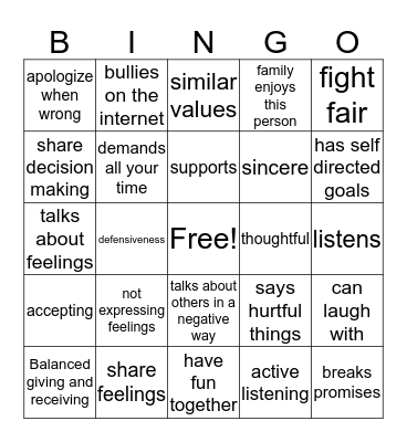 Finding Friends Bingo Card