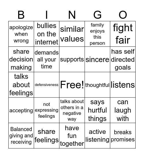 Finding Friends Bingo Card