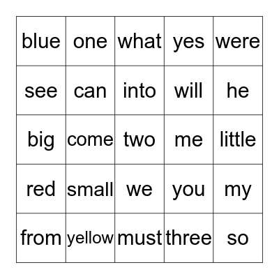 Sight Words Part 2 Bingo Card