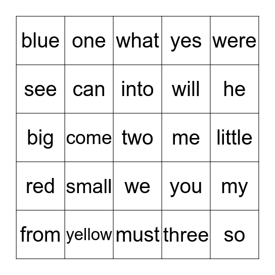 Sight Words Part 2 Bingo Card