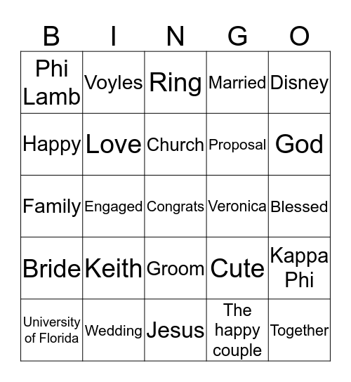 Keith & Veronica  Bingo Card