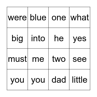 Sight Words  Bingo Card