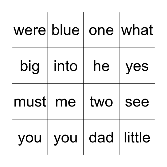 Sight Words  Bingo Card