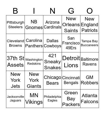UW - Football Teams Bingo Card