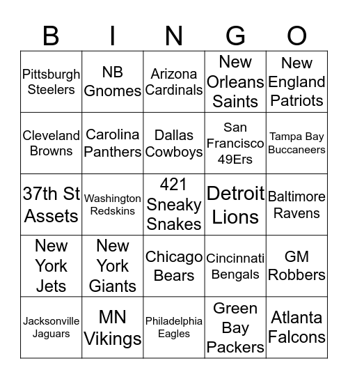 UW - Football Teams Bingo Card