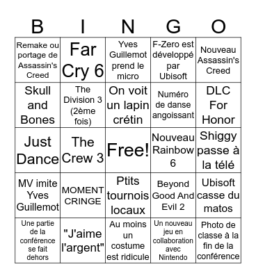 Conf Ubisoft 2k19 Bingo Card