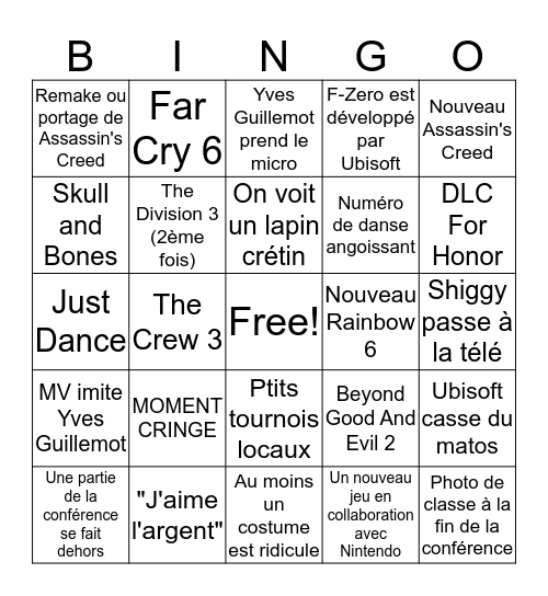 Conf Ubisoft 2k19 Bingo Card