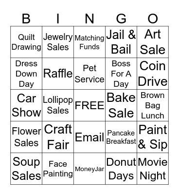 Fundraising Bingo Card