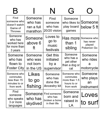 Get to Know Your Lab Mates  Bingo Card