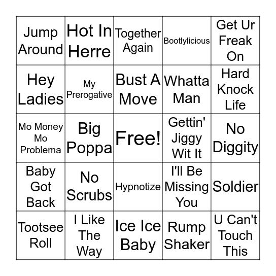 90s Hip Hop  Bingo Card