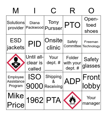 MIC New Hire Bingo Card