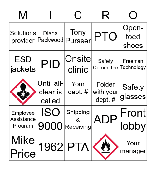 MIC New Hire Bingo Card