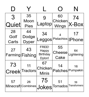 Dylon's Birthday Bingo   2014 Bingo Card