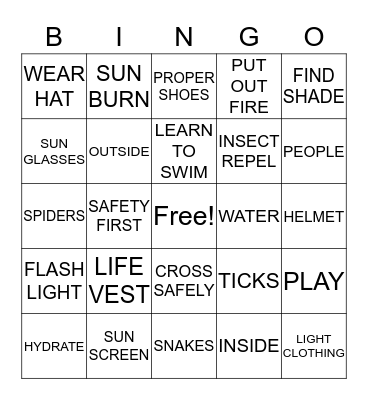SUMMER SAFETY Bingo Card