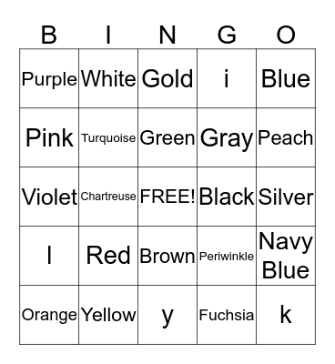 Color Bingo Card