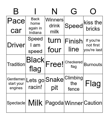 Elwood 500 Bingo Card