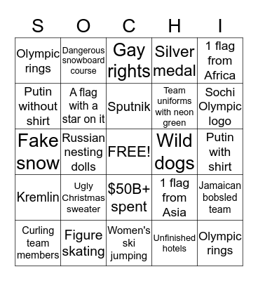 2014 Winter Olympic Opening Ceremonies Bingo Card
