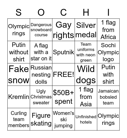 2014 Winter Olympic Opening Ceremonies Bingo Card