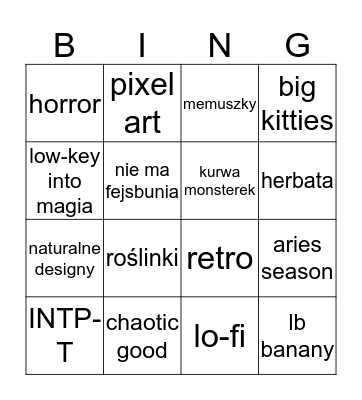 Jerz bingo Card