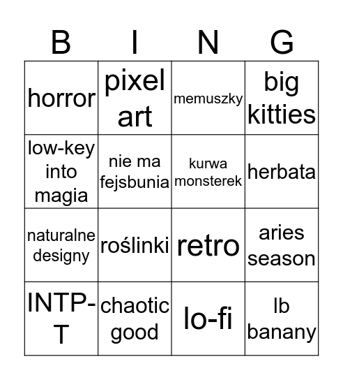 Jerz bingo Card