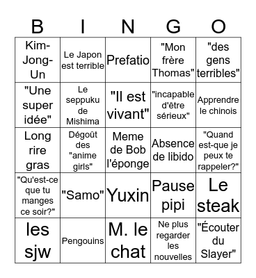 Xavier Bingo Card