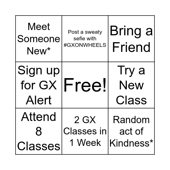 GX ON WHEELS  Bingo Card