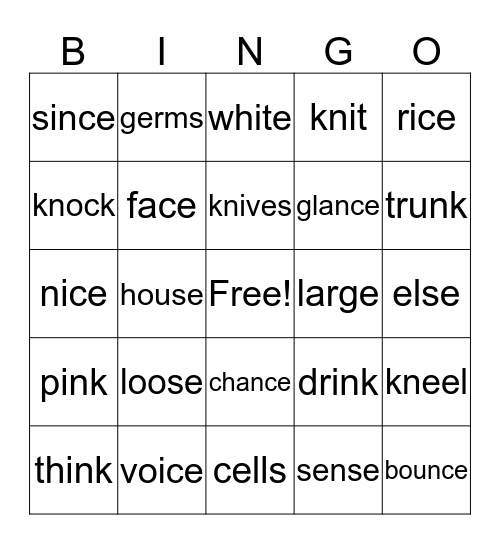 Unit 6 Phonics Bingo Card