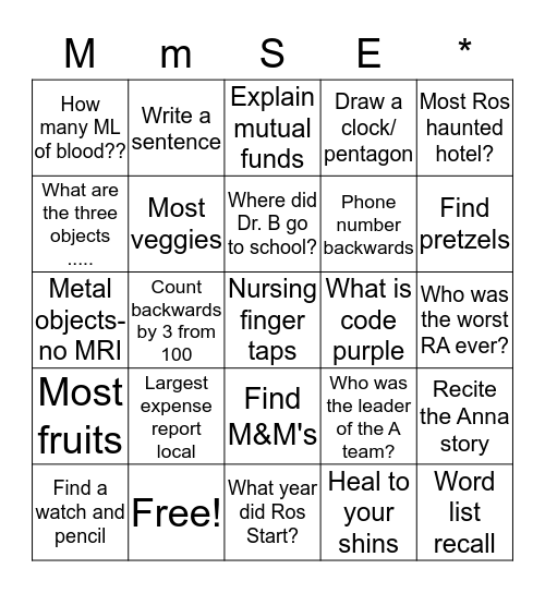 Epi Study Bingo Card