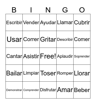 Spanish Verbs Bingo Card