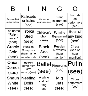2014 OPENING CEREMONIES BINGO SOCHI Bingo Card