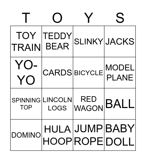 GAMES AND TOYS Bingo Card