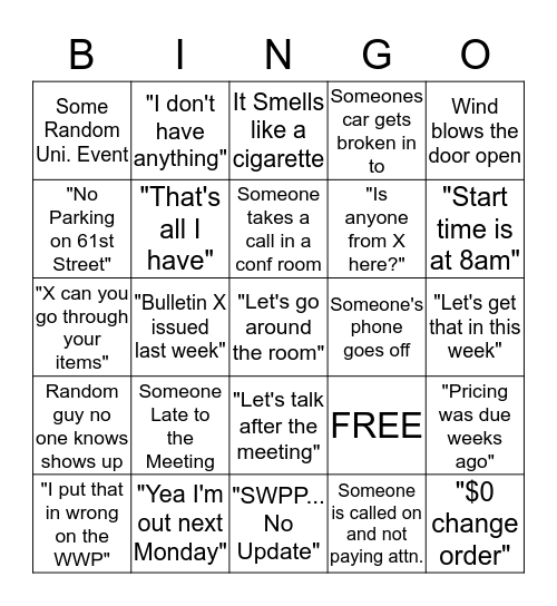 Coordination Meeting Bingo Card