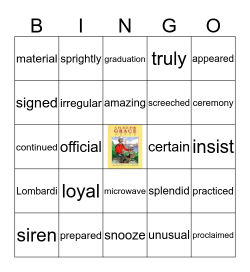 A Place for Grace Bingo Card