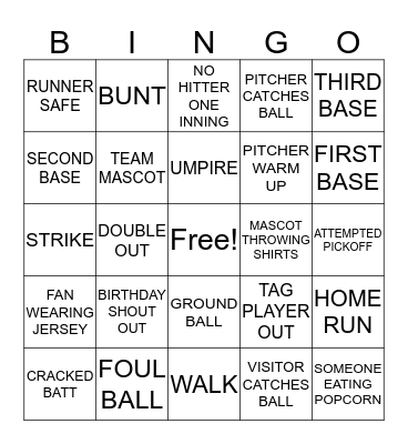 BASEBALL BINGO Card