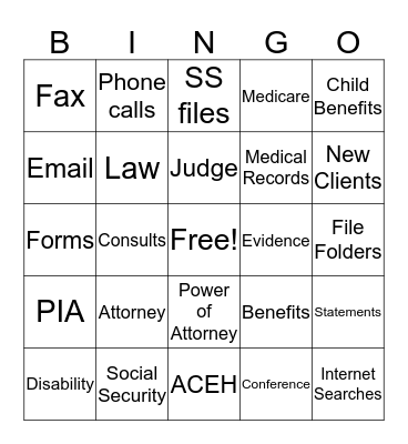 Legal Assistant Bingo Card