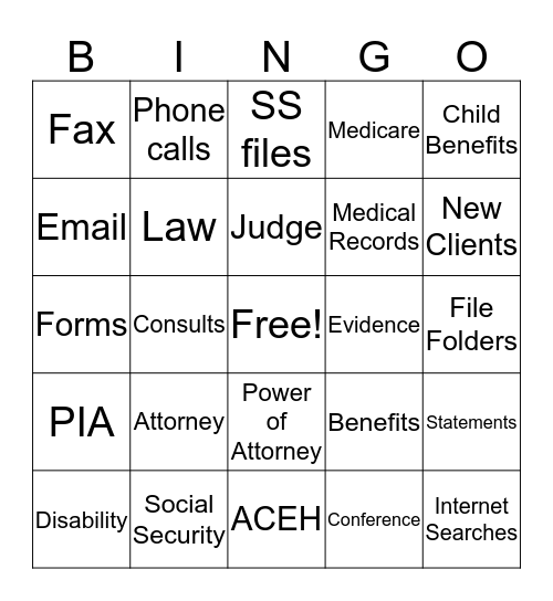 Legal Assistant Bingo Card