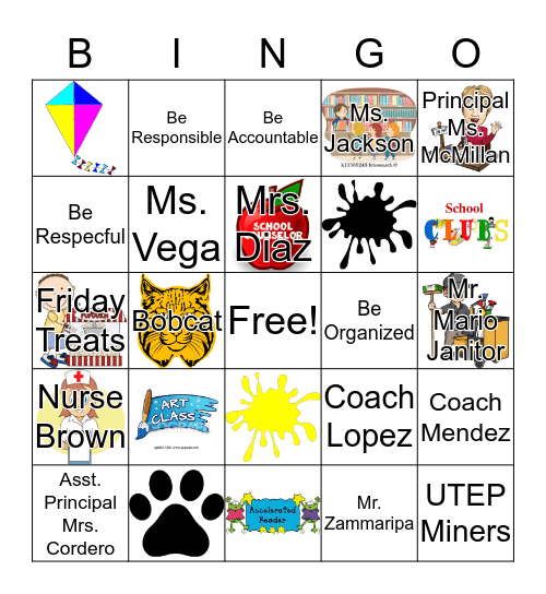 Cielo Vista Elementary Bingo Card