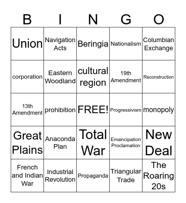 EOG Vocabulary Bingo Card