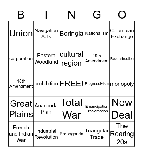 EOG Vocabulary Bingo Card