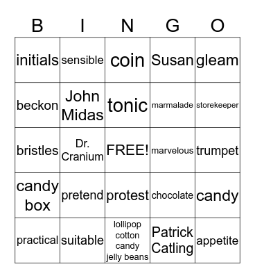 Chocolate Touch Bingo Card