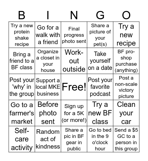 Brew Fitness Bingo!  Bingo Card