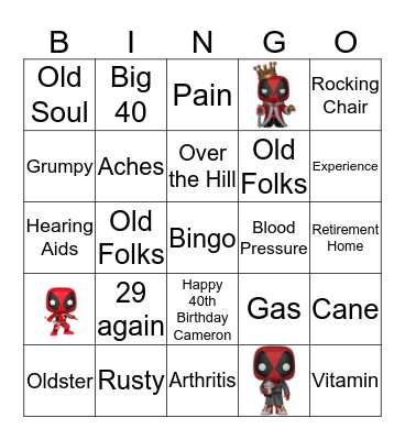 Happy 40th Birthday Bingo Card