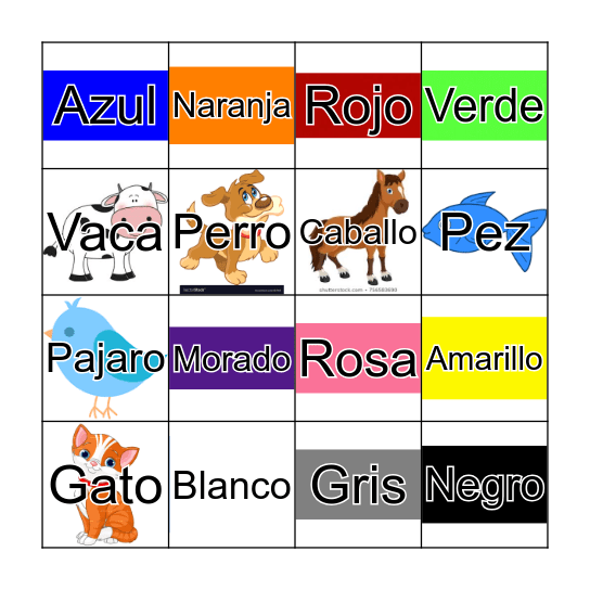 Colores y Animales Bingo Card