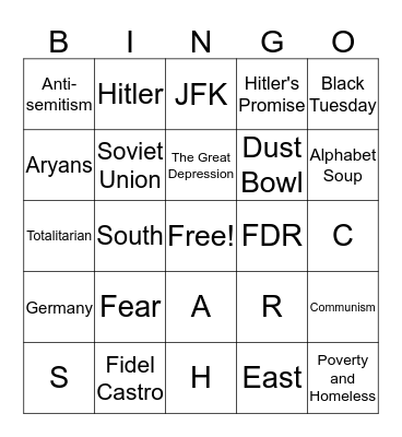 1929 - 1962 Bingo Card