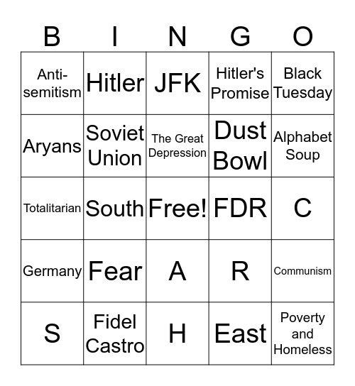 1929 - 1962 Bingo Card