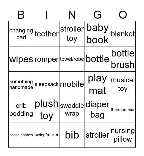 Michelle's Baby Shower Bingo Card